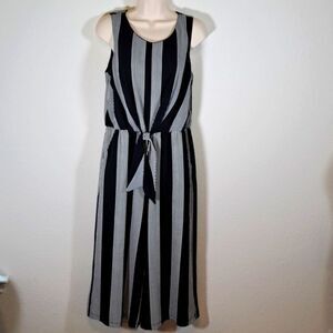 Charming Charlie Jumpsuit Black White Striped Size M Sleeveless Pockets Cropped